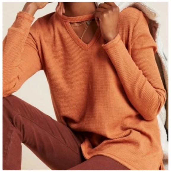 T.LA Nadia cut out waffle knit long sleeve thermal, terracota, oversized XS - Picture 1 of 12